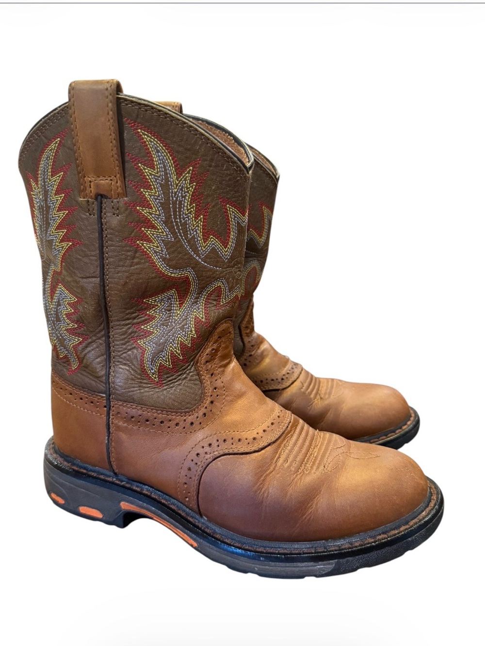 Ariat Kids Youth Size 1 Brown Western Cowboy Work Boots Leather Rubber Sole